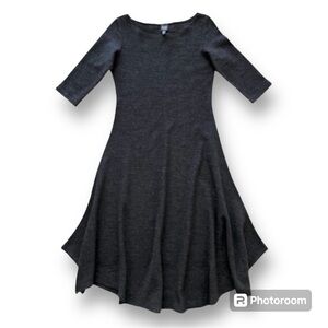 Eileen Fisher Dress 100% Wool Flowy Dark Grey Sz XS